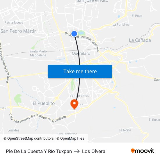 Pie De La Cuesta Y Río Tuxpan to Los Olvera map