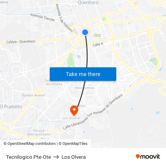 Tecnilogico Pte-Ote to Los Olvera map