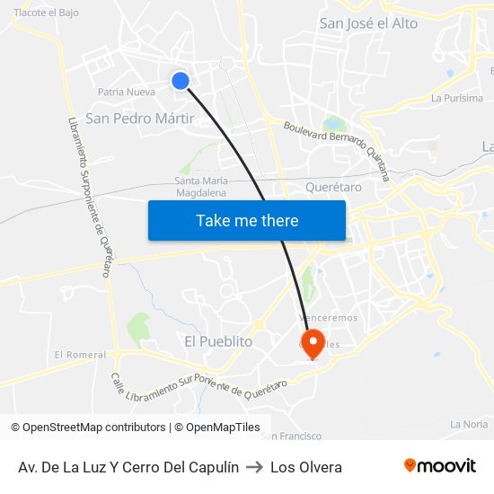 Av. De La Luz Y Cerro Del Capulín to Los Olvera map