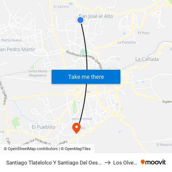 Santiago Tlatelolco Y Santiago Del Oeste to Los Olvera map