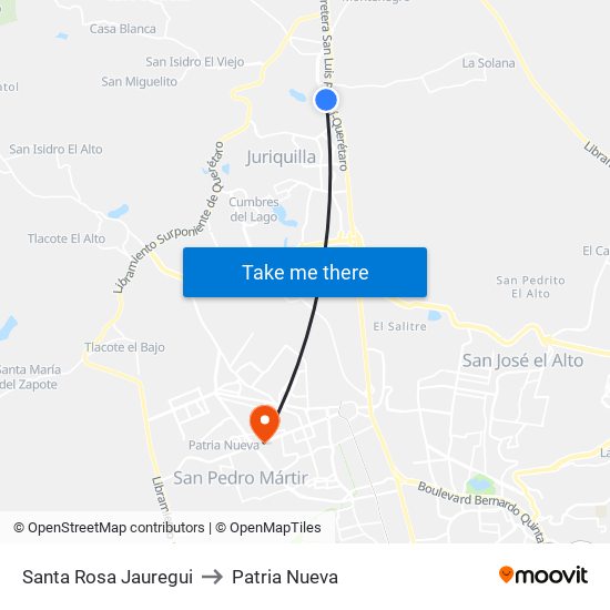 Santa Rosa Jauregui to Patria Nueva map