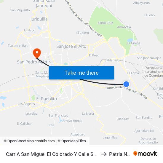 Carr A San Miguel El Colorado Y Calle San Juan Del Río to Patria Nueva map