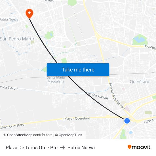 Plaza De Toros Ote - Pte to Patria Nueva map