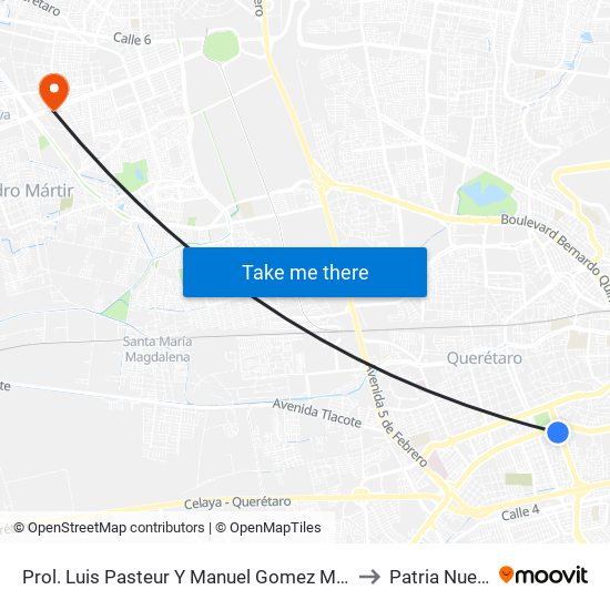 Prol. Luis Pasteur Y Manuel Gomez Morin to Patria Nueva map