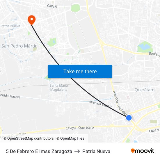5 De Febrero E Imss Zaragoza to Patria Nueva map