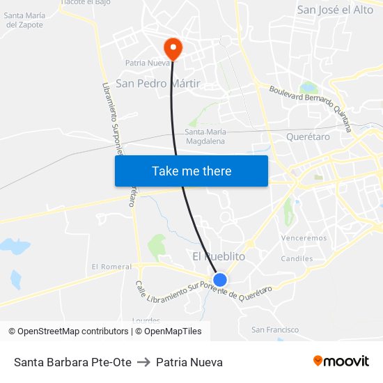 Santa Barbara Pte-Ote to Patria Nueva map