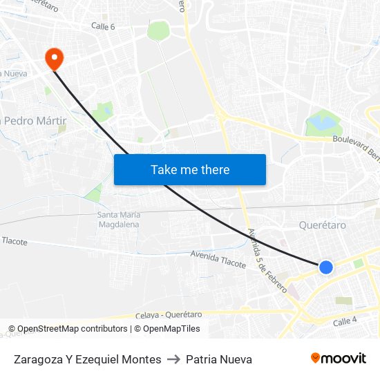 Zaragoza Y Ezequiel Montes to Patria Nueva map