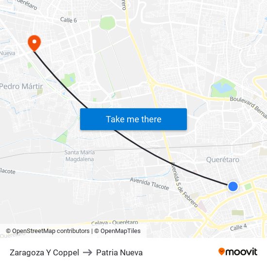 Zaragoza Y Coppel to Patria Nueva map