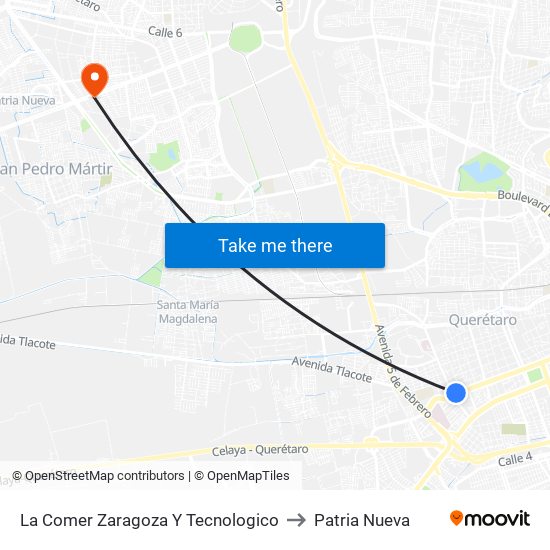 La Comer Zaragoza Y Tecnologico to Patria Nueva map