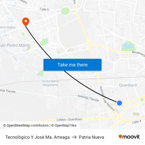 Tecnológico Y José Ma. Arteaga to Patria Nueva map