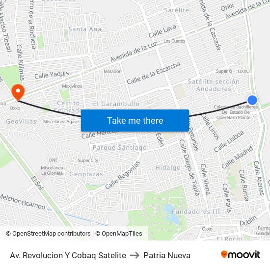 Av. Revolucion Y Cobaq Satelite to Patria Nueva map