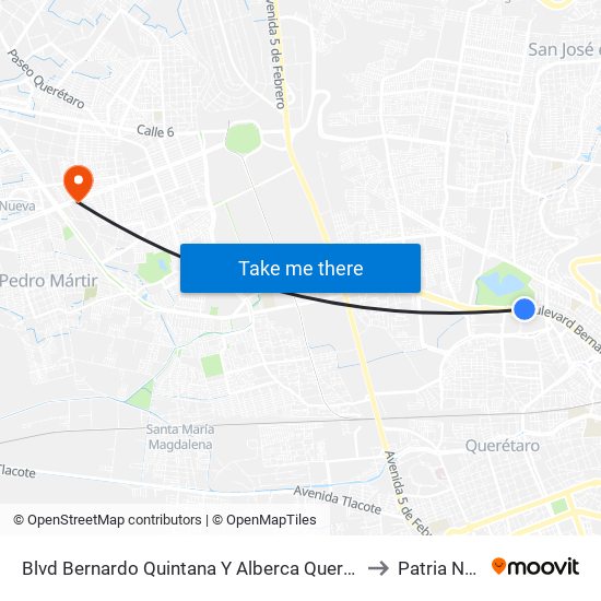 Blvd Bernardo Quintana Y Alberca Queretaro 2000 to Patria Nueva map