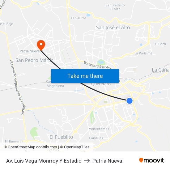 Av. Luis Vega Monrroy Y Estadio to Patria Nueva map