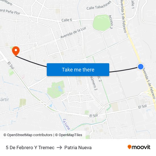 5 De Febrero Y Tremec to Patria Nueva map