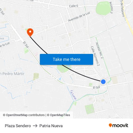 Plaza Sendero to Patria Nueva map