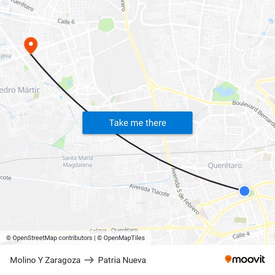 Molino Y Zaragoza to Patria Nueva map