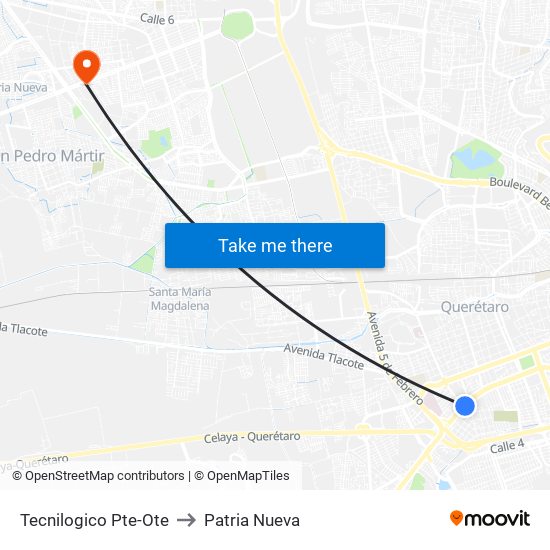 Tecnilogico Pte-Ote to Patria Nueva map