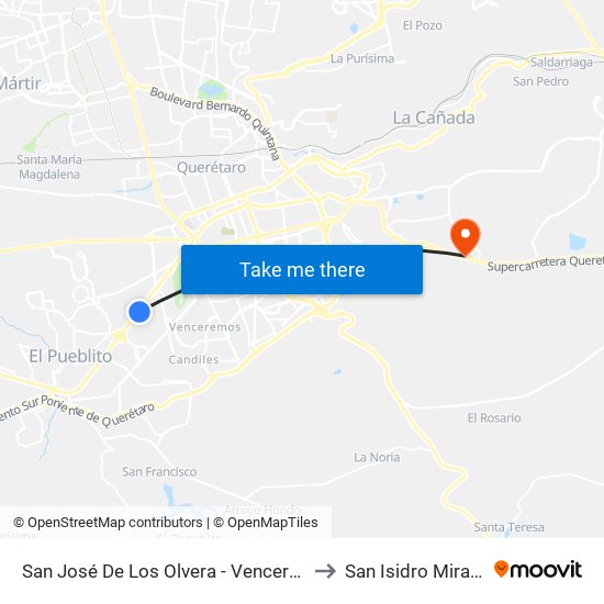 San José De Los Olvera - Venceremos to San Isidro Miranda map
