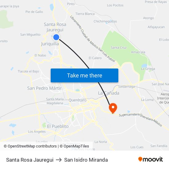 Santa Rosa Jauregui to San Isidro Miranda map