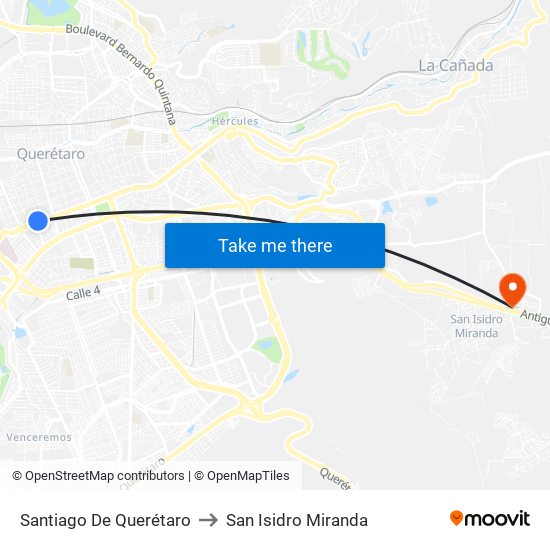 Santiago De Querétaro to San Isidro Miranda map