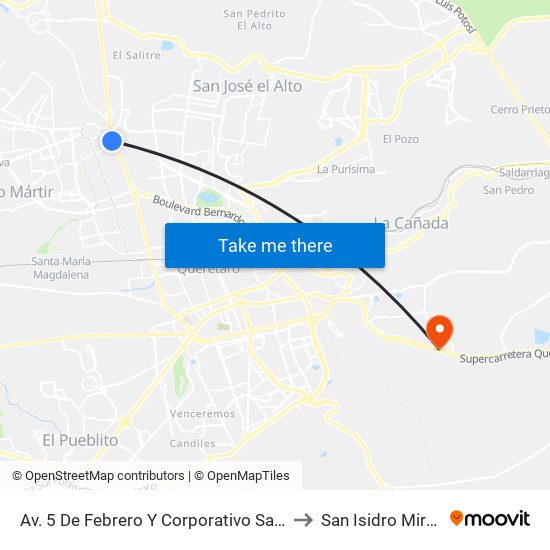 Av. 5 De Febrero Y Corporativo Santander to San Isidro Miranda map