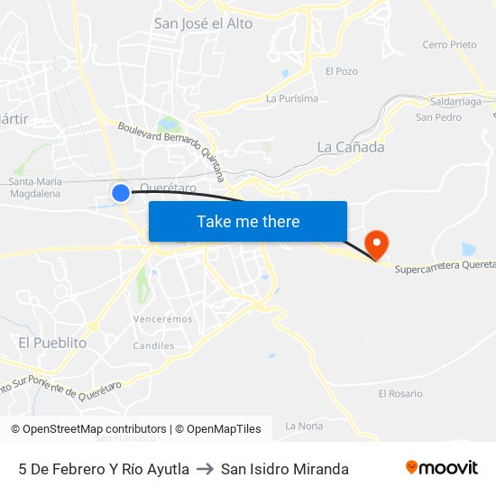 5 De Febrero Y Río Ayutla to San Isidro Miranda map