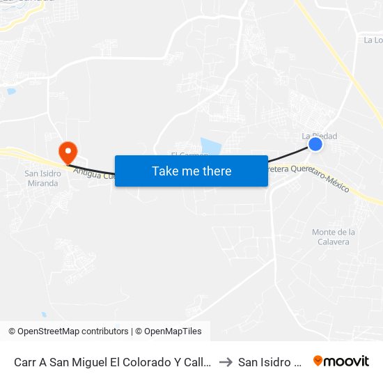 Carr A San Miguel El Colorado Y Calle San Juan Del Río to San Isidro Miranda map