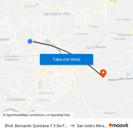 Blvd. Bernardo Quintana Y 5 De Febrero to San Isidro Miranda map