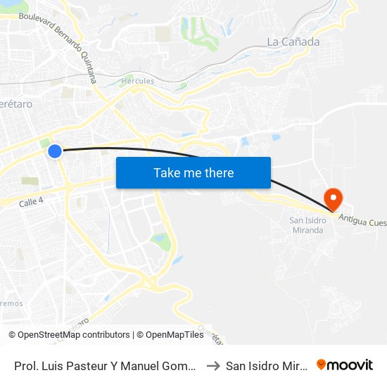 Prol. Luis Pasteur Y Manuel Gomez Morin to San Isidro Miranda map