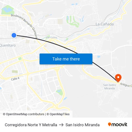 Corregidora Norte Y Metralla to San Isidro Miranda map