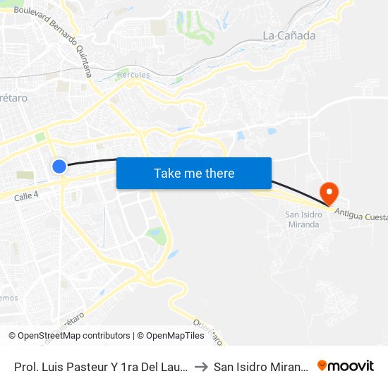 Prol. Luis Pasteur Y 1ra Del Laurel to San Isidro Miranda map