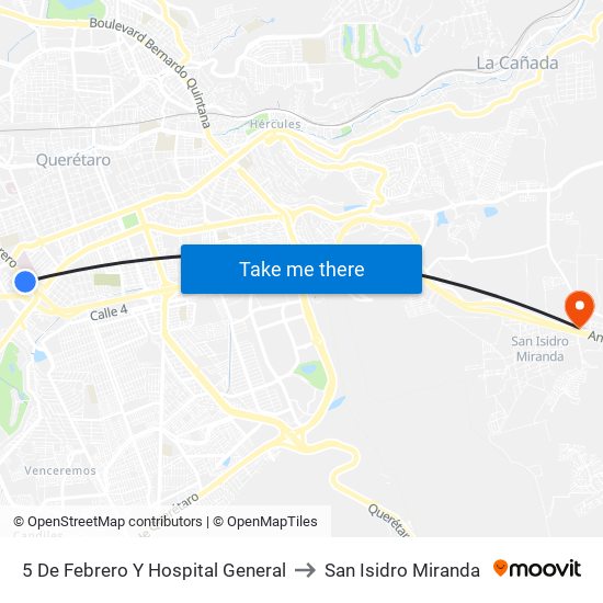 5 De Febrero Y Hospital General to San Isidro Miranda map