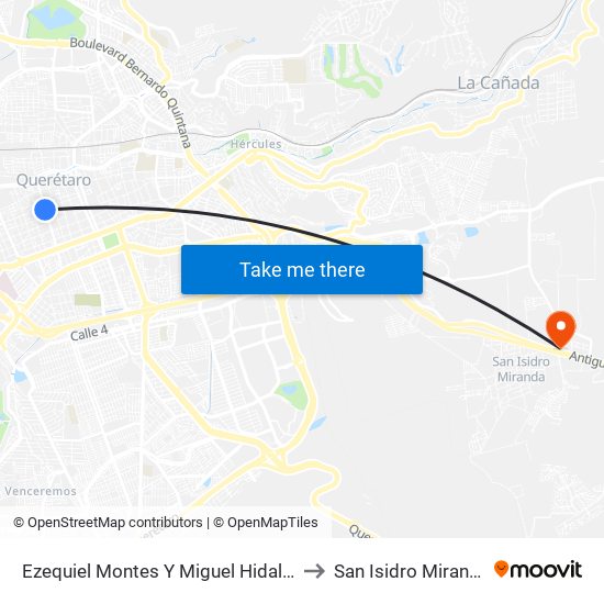 Ezequiel Montes Y Miguel Hidalgo to San Isidro Miranda map