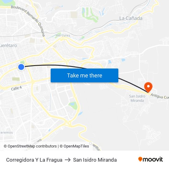 Corregidora Y La Fragua to San Isidro Miranda map