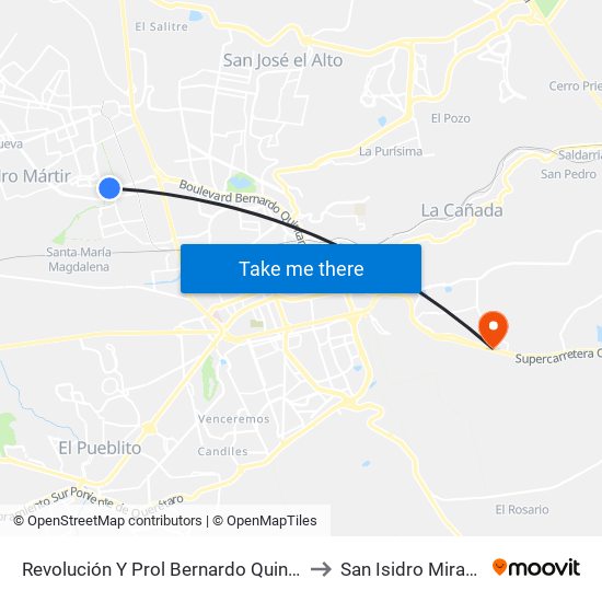 Revolución Y Prol Bernardo Quintana to San Isidro Miranda map