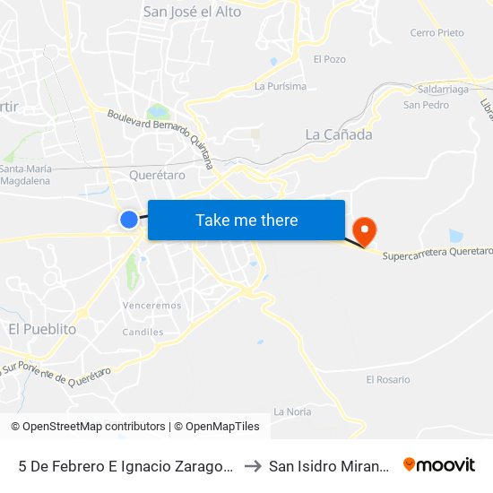 5 De Febrero E Ignacio Zaragoza to San Isidro Miranda map
