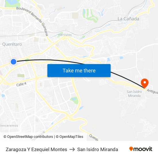 Zaragoza Y Ezequiel Montes to San Isidro Miranda map