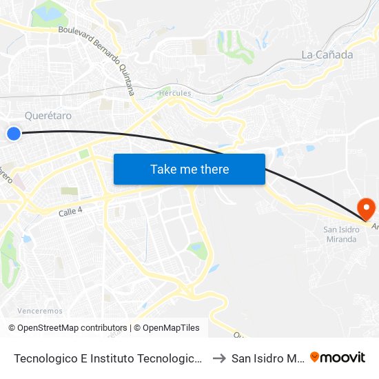 Tecnologico E Instituto Tecnologico De Queretaro to San Isidro Miranda map