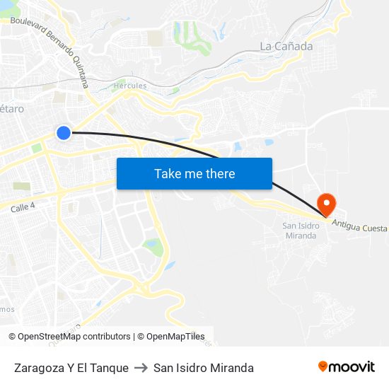 Zaragoza Y El Tanque to San Isidro Miranda map