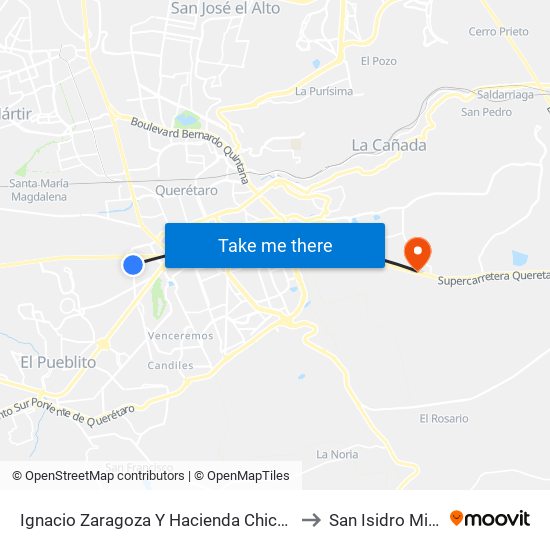 Ignacio Zaragoza Y Hacienda Chichimequillas to San Isidro Miranda map