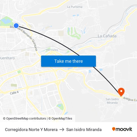 Corregidora Norte Y Morera to San Isidro Miranda map