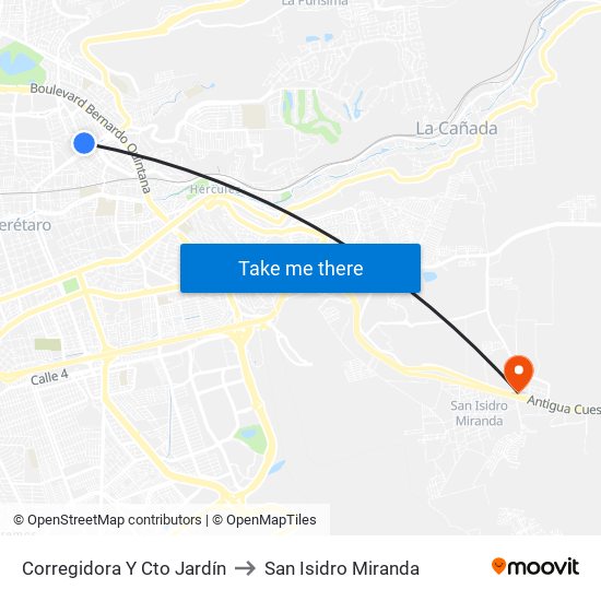 Corregidora Y Cto Jardín to San Isidro Miranda map