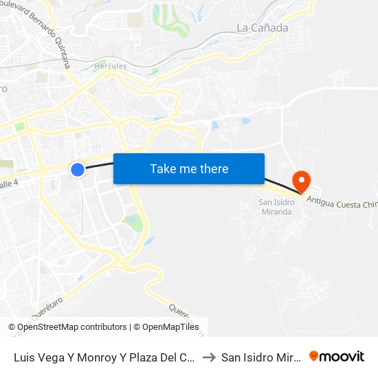 Luis Vega Y Monroy Y Plaza Del Cimatario to San Isidro Miranda map