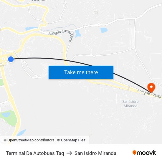 Terminal De Autobues Taq to San Isidro Miranda map