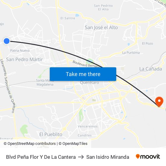 Blvd Peña Flor Y De La Cantera to San Isidro Miranda map