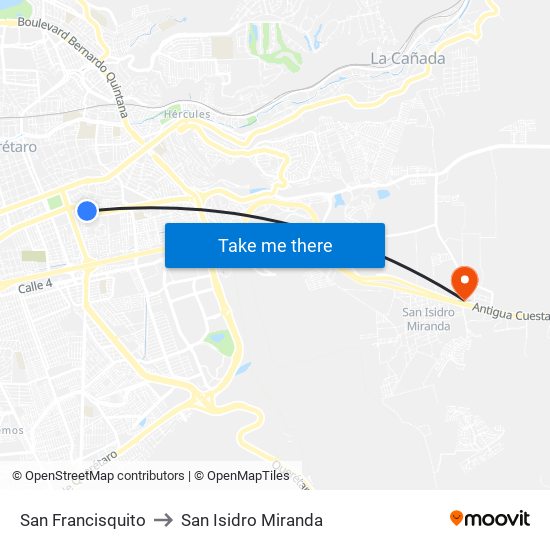 San Francisquito to San Isidro Miranda map