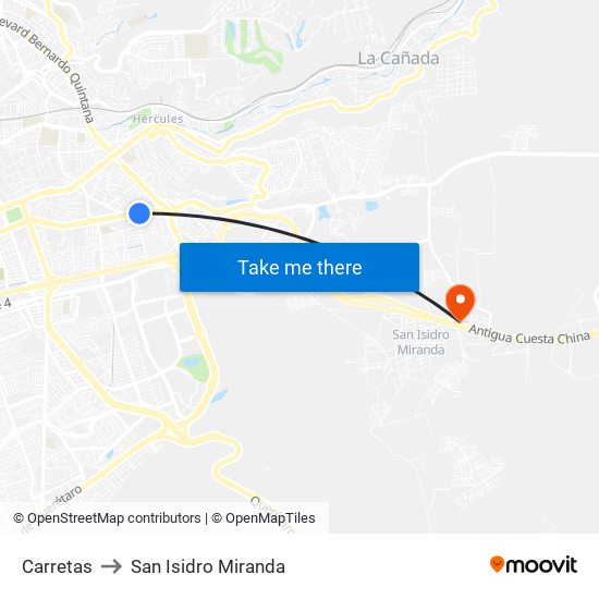 Carretas to San Isidro Miranda map