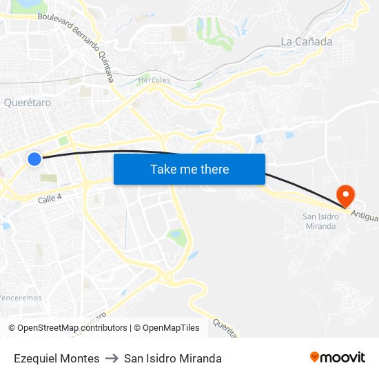 Ezequiel Montes to San Isidro Miranda map