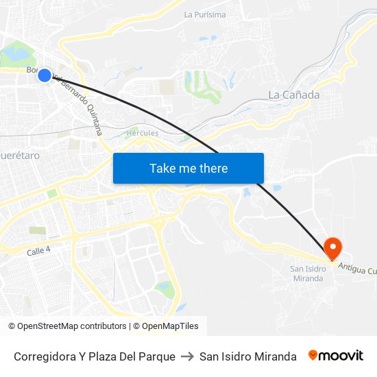 Corregidora Y Plaza Del Parque to San Isidro Miranda map