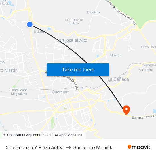 5 De Febrero Y Plaza Antea to San Isidro Miranda map